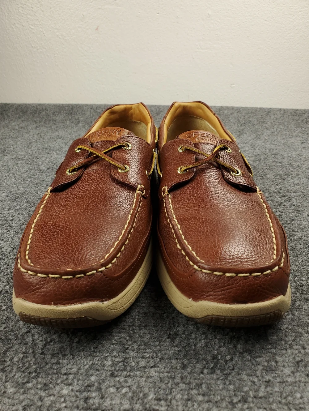Sperry Gold Cup Boat Shoes Mens 13 Ultralite 2 Eye Cognac Brown Pebbled Leather